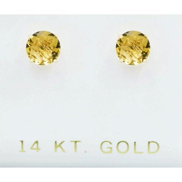 Genuine 2.60 Cts Yellow Topaz Stud Earrings 14k Gold
